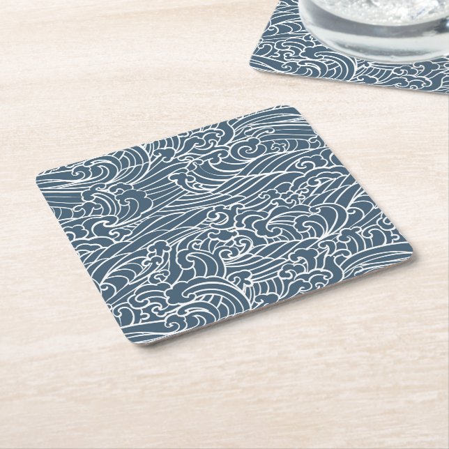 Dessous De Verre Carré Motif de style Wave japonais (Incliné)