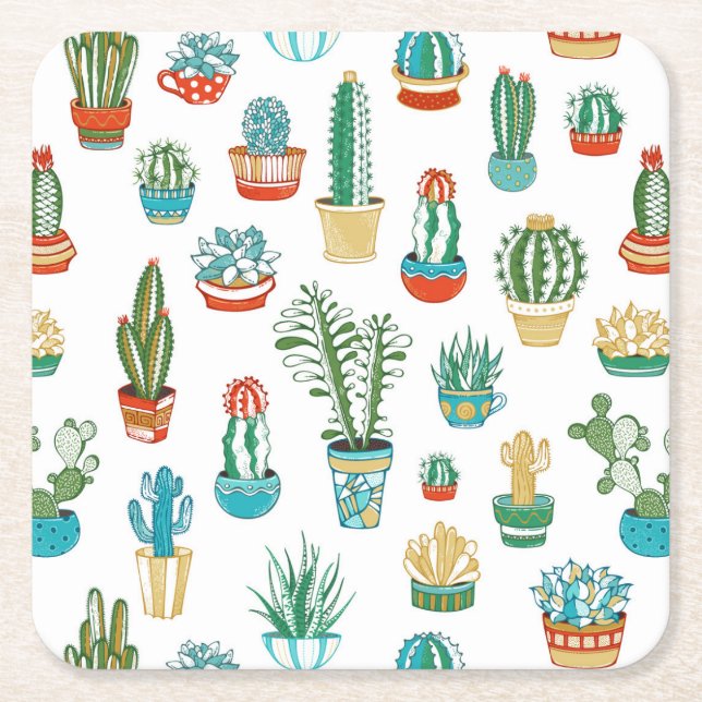 Dessous De Verre Carré Motif de Succulents (Devant)