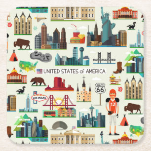 Dessous De Verre Carré Motif de symboles des Etats-Unis