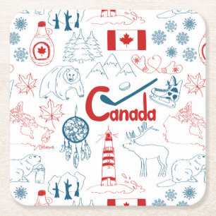 Dessous De Verre Carré Motif de symboles du Canada  
