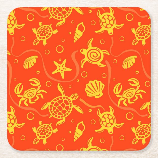 Dessous De Verre Carré Motif de tortues (Devant)