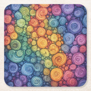 Dessous De Verre Carré Motif de tourbillon de gribouillis abstrait coloré