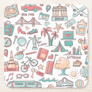 Dessous De Verre Carré Motif de touristes en pastel