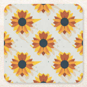 Dessous De Verre Carré Motif de tournesol de style géométrique