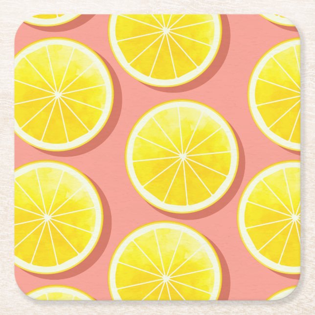 Dessous De Verre Carré Motif de tranches de citron d'été (Devant)