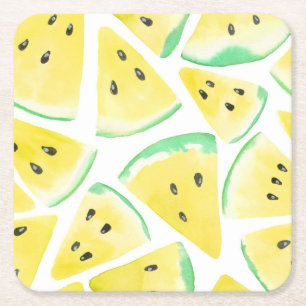 Dessous De Verre Carré Motif de tranches de pastèque jaune