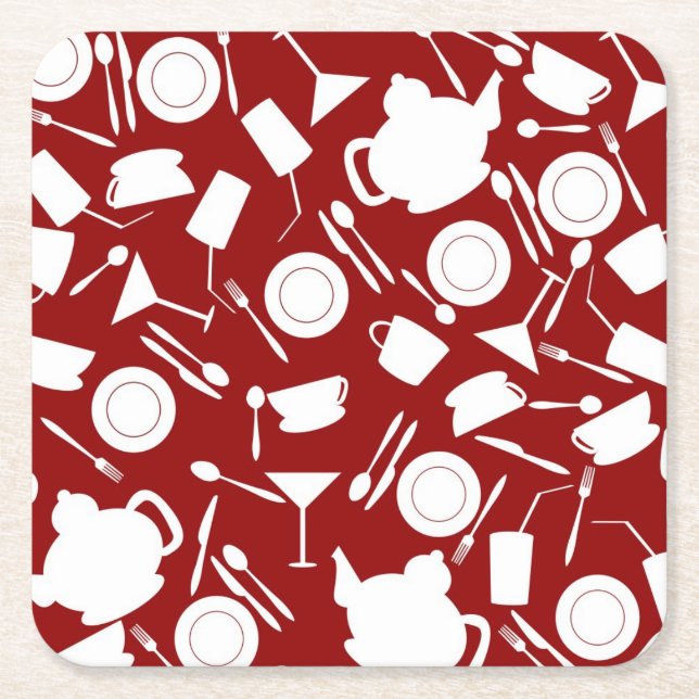 Dessous De Verre Carré Motif d'éléments de cuisine (Devant)