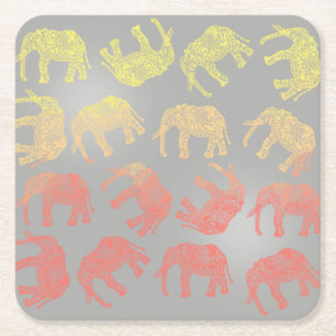 Dessous De Verre Carré motif d'éléphant à fleurs de couleur girly