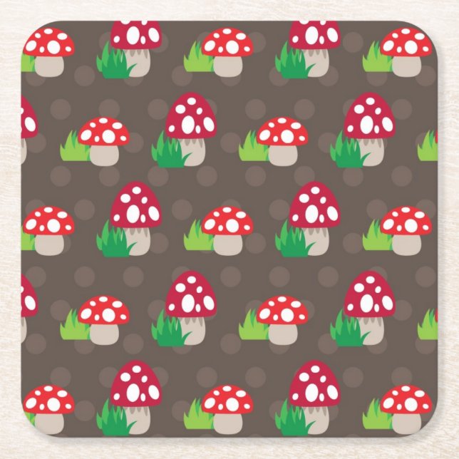 Dessous De Verre Carré motif d'enfants de champignon (Devant)