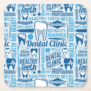 Dessous De Verre Carré Motif dentaire bleu de clinique