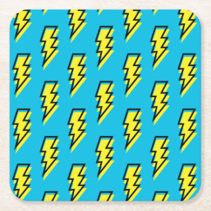 Dessous De Verre Carré motif des années 80/90's Fun Blue Yellow Bolt Neon