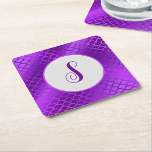Dessous De Verre Carré Motif des échelles de sirène violet initiales pers