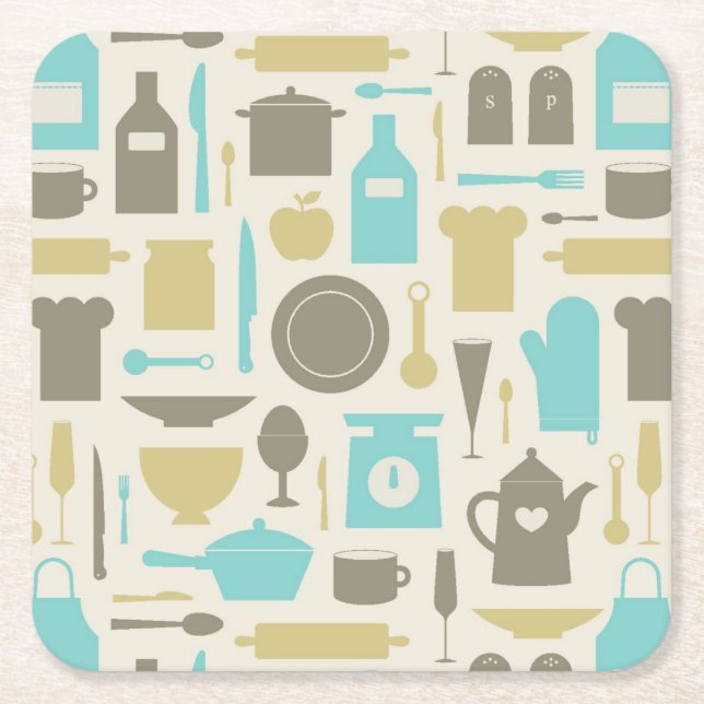 Dessous De Verre Carré Motif Des Outils De Cuisine (Devant)