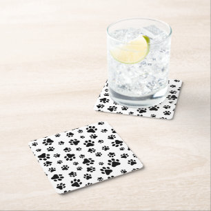 Dessous De Verre Carré Motif des pattes, pattes de chien, noir et blanc