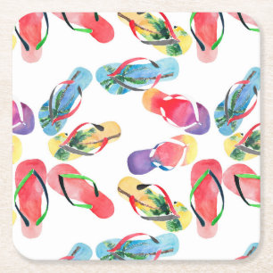 Dessous De Verre Carré Motif des tongs de plage d'été