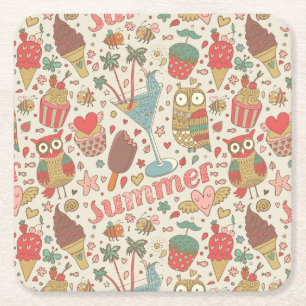 Dessous De Verre Carré Motif D'Été Avec Glace
