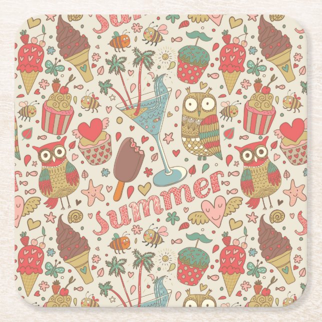 Dessous De Verre Carré Motif D'Été Avec Glace (Devant)