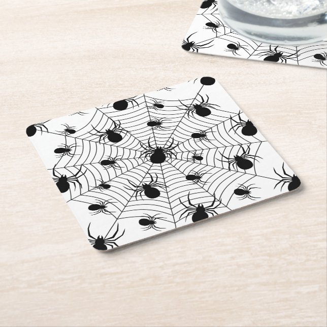 Dessous De Verre Carré Motif d'Halloween Black White araignées (Incliné)