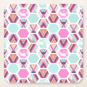 Dessous De Verre Carré Motif d'hexagone d'aquarelle