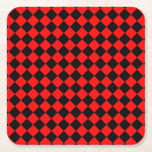 Dessous De Verre Carré Motif diamant à carreaux rouge et noir