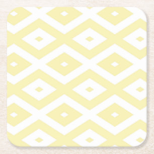 Dessous De Verre Carré Motif diamant jaune pâle et blanc