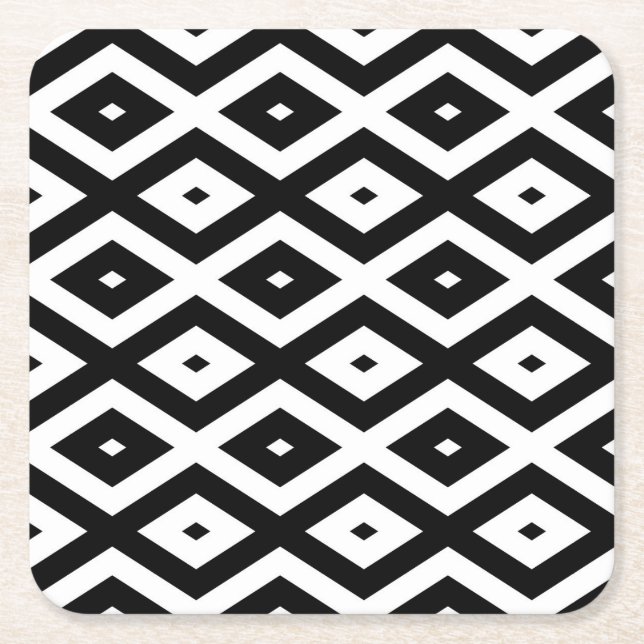 Dessous De Verre Carré Motif diamant noir et blanc (Devant)