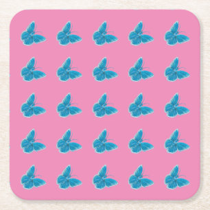 Dessous De Verre Carré Motif d'illustration de papillons bleus