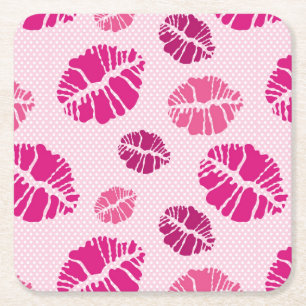 Dessous De Verre Carré Motif d'impression de forme de baiser de rouge à