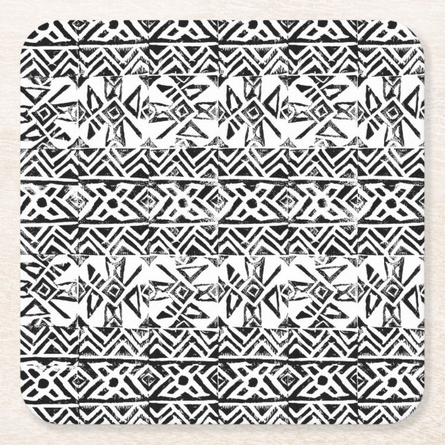Dessous De Verre Carré Motif d'impression d'encre maya tribal (Devant)