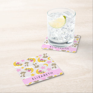 Dessous De Verre Carré Motif D'Ours, Nounours, Étoiles, Votre Nom
