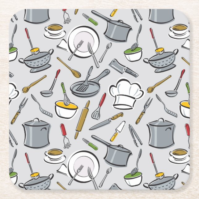 Dessous De Verre Carré Motif d'outils de cuisine (Devant)