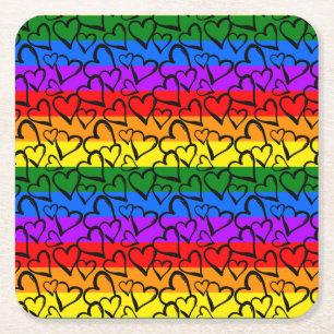 Dessous De Verre Carré Motif du coeur arc-en-ciel