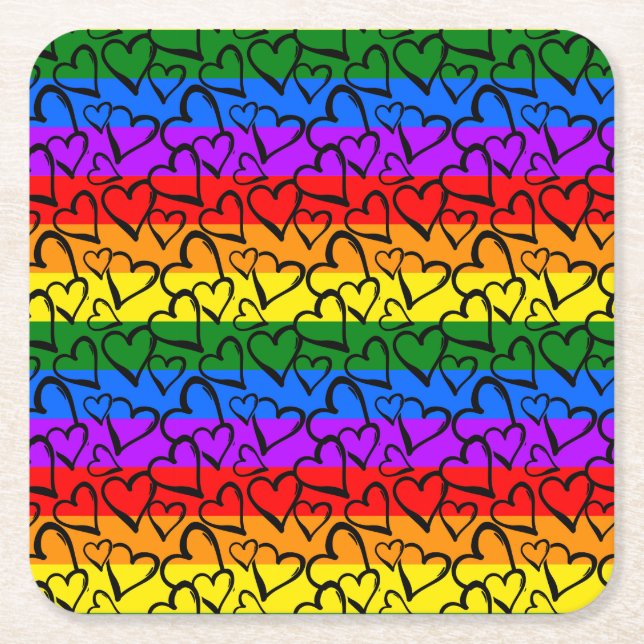 Dessous De Verre Carré Motif du coeur arc-en-ciel (Devant)