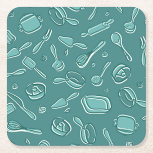 Dessous De Verre Carré Motif d'ustensiles de cuisine