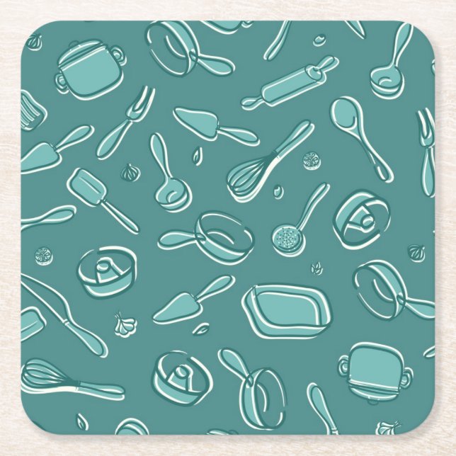 Dessous De Verre Carré Motif d'ustensiles de cuisine (Devant)