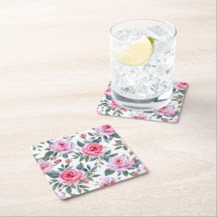 Dessous De Verre Carré Motif élégant à l'aquarelle de rose rose