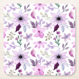 Dessous De Verre Carré Motif élégant de fleurs roses et violettes