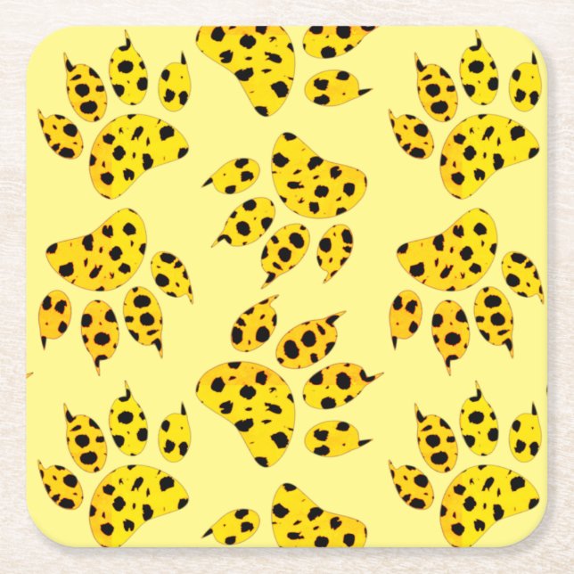 Dessous De Verre Carré Motif Empreinte de patte Leopard (Devant)