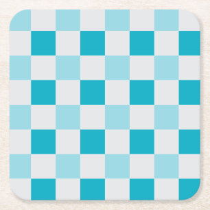 Dessous De Verre Carré Motif en damier blanc et bleu