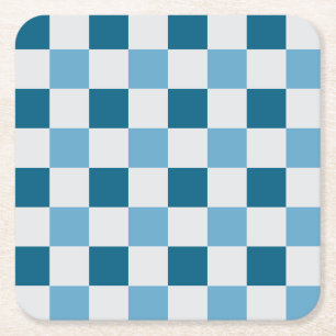 Dessous De Verre Carré Motif en damier blanc et bleu