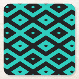 Dessous De Verre Carré Motif en diamant noir et turquoise