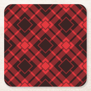 Dessous De Verre Carré Motif en diamant rouge Tartan