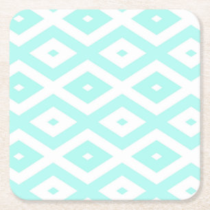 Dessous De Verre Carré Motif en diamant Turquoise et blanc