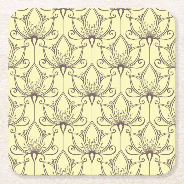 Dessous De Verre Carré Motif floral à la crème (Devant)