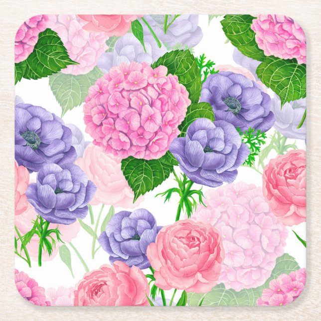 Dessous De Verre Carré Motif floral aquarelle (Devant)