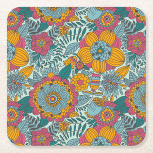 Dessous De Verre Carré Motif floral coloré