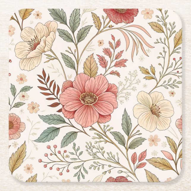 Dessous De Verre Carré Motif floral couleur pastel (Devant)
