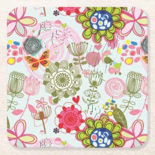 Dessous De Verre Carré Motif floral dans le rétro style 2