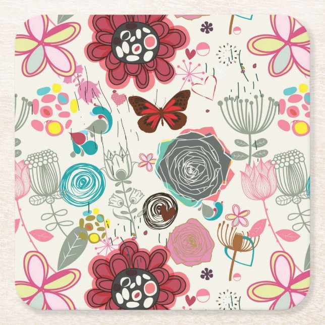 Dessous De Verre Carré Motif floral dans le rétro style 5 (Devant)