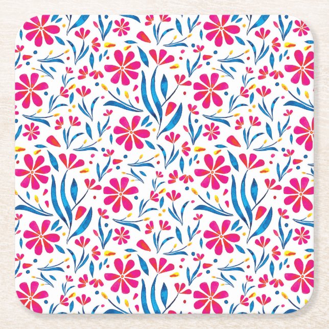 Dessous De Verre Carré Motif floral d'aquarelle (Devant)
